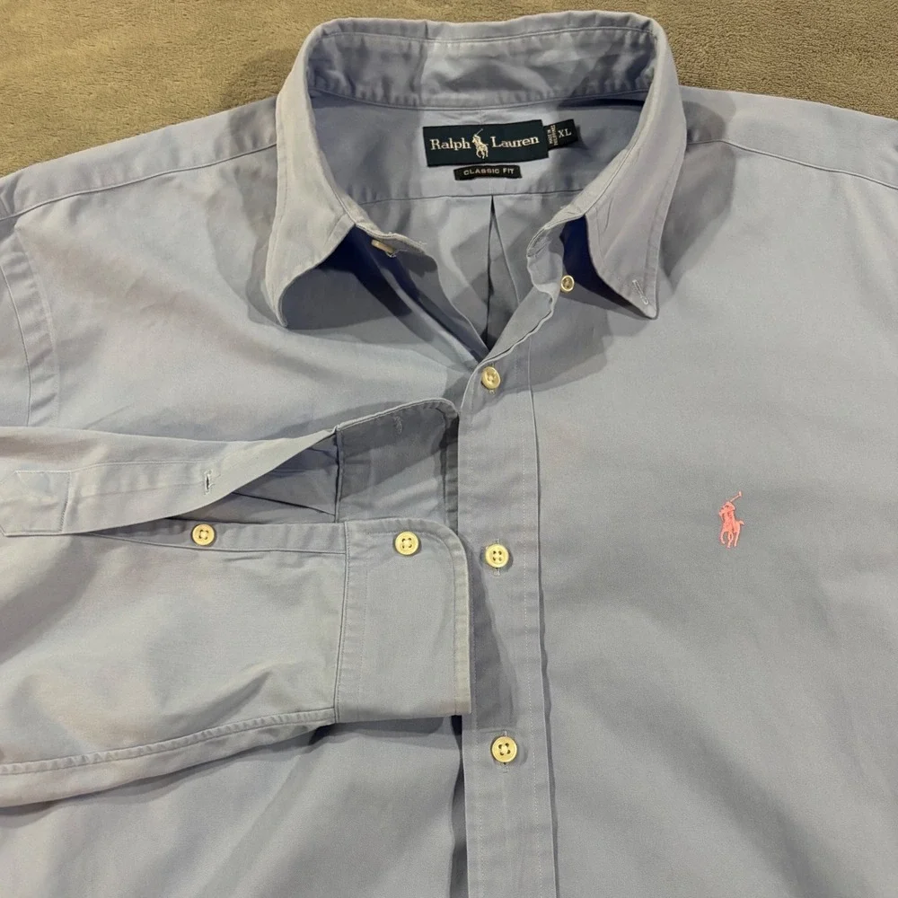 Polo Ralph Lauren Classic Fit Shirt Light Blue Pink Pony XL Long Sleeve Cotton